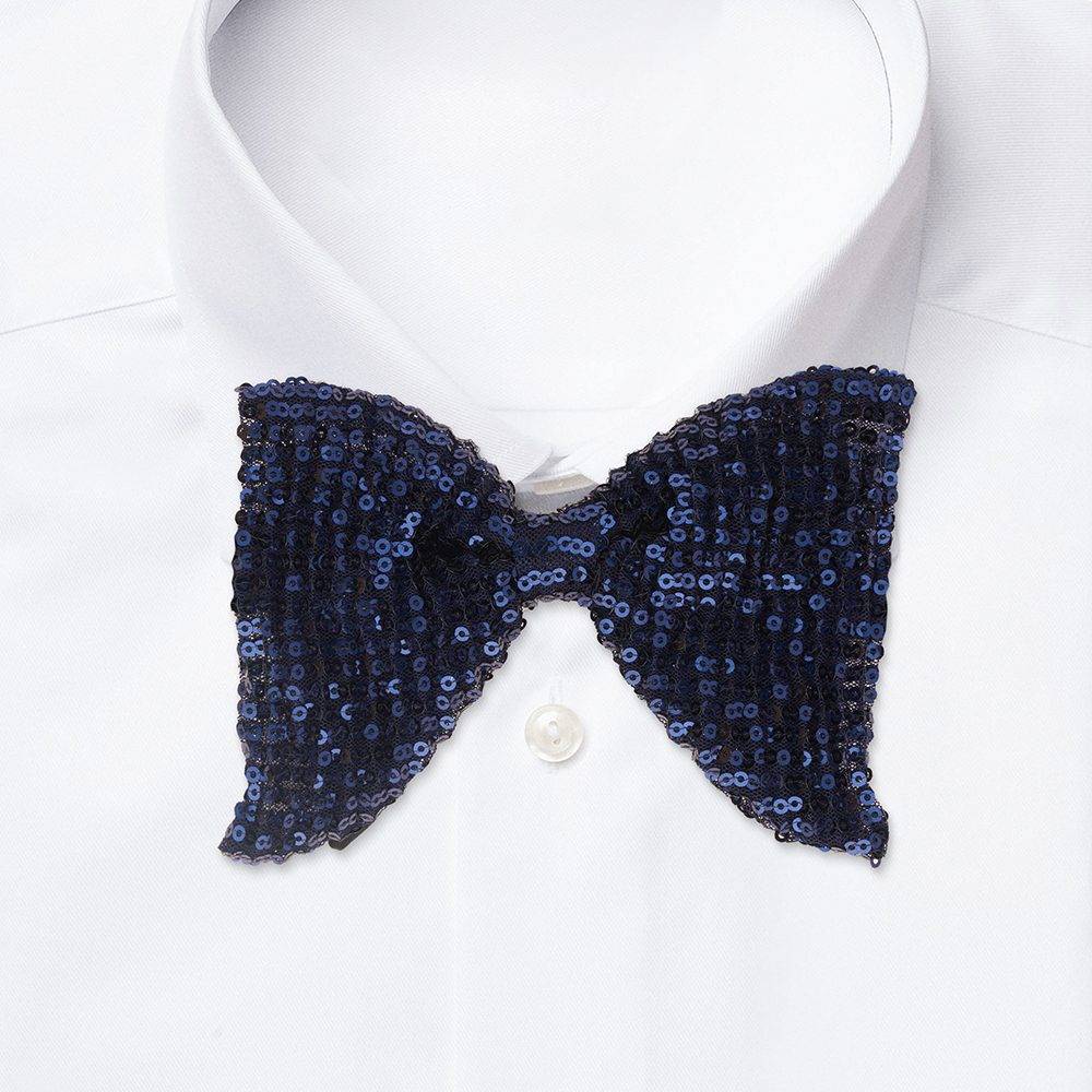 Navy Blue Geometric Sequins Pre-Tied Bow Tie for Men