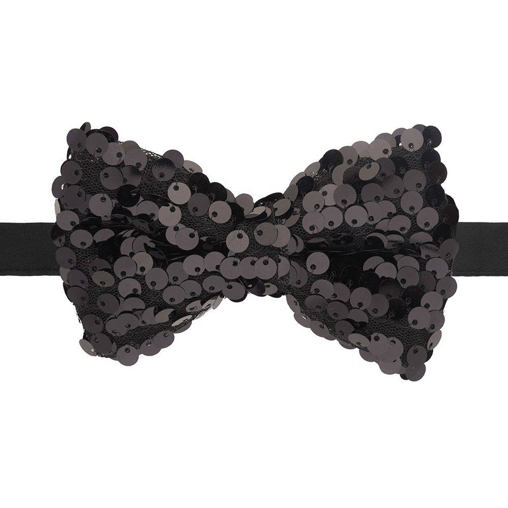 Black Classic Sequins Pre-Tied Bow Tie for Men
