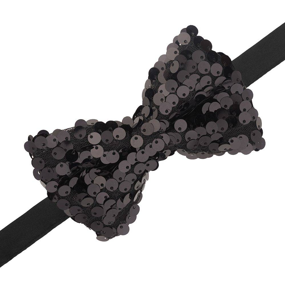 Black Classic Sequins Pre-Tied Bow Tie for Men