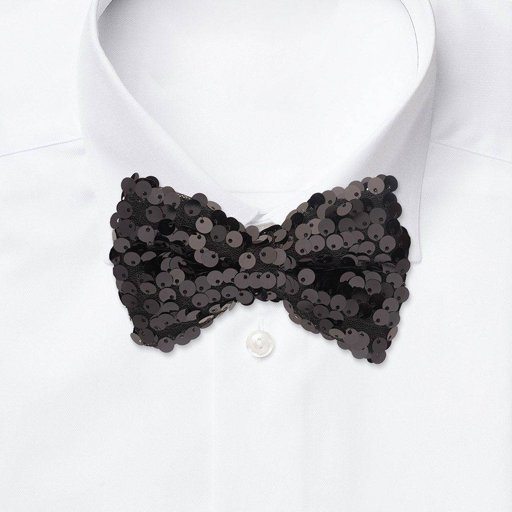 Black Classic Sequins Pre-Tied Bow Tie for Men