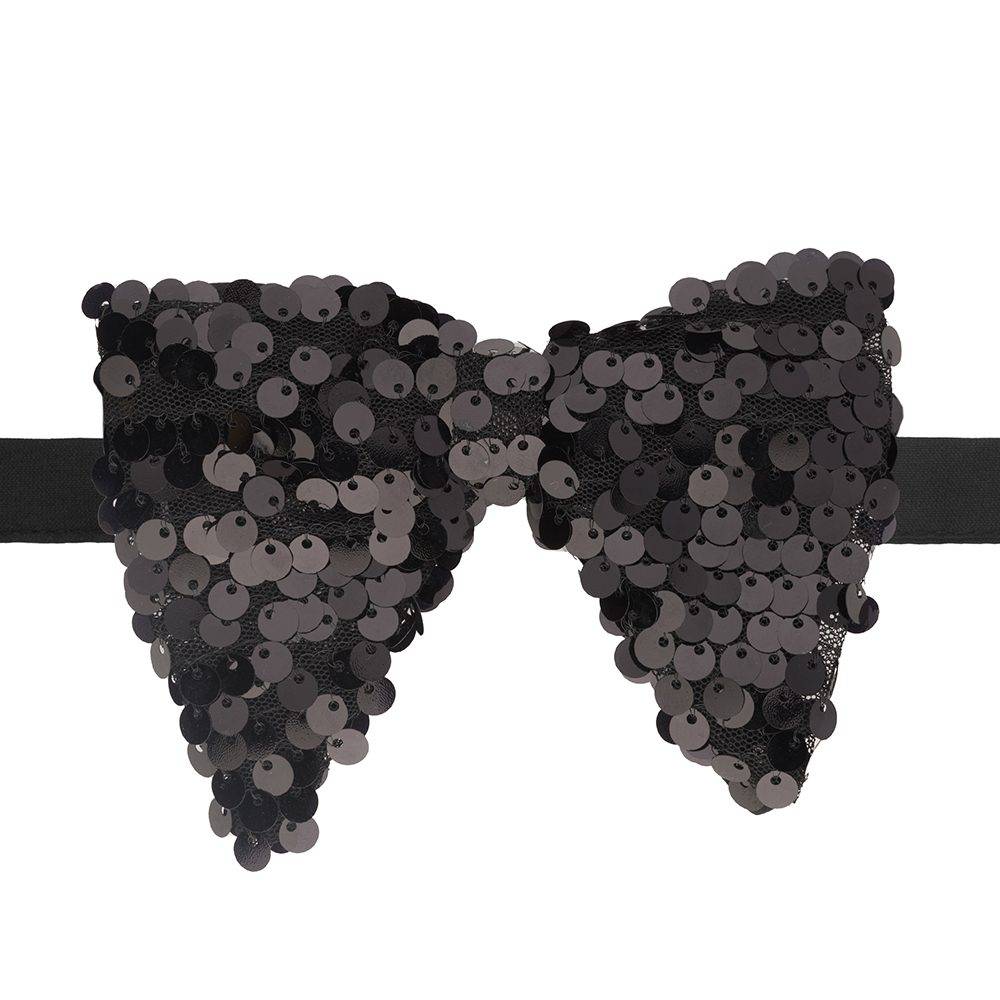 Black Geometric Sequins Pre-Tied Bow Tie for Men