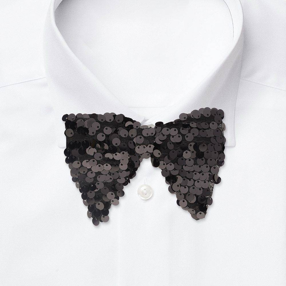 Black Geometric Sequins Pre-Tied Bow Tie for Men
