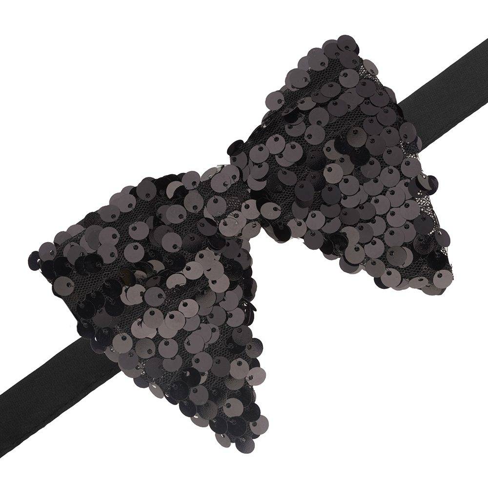 Black Geometric Sequins Pre-Tied Bow Tie for Men