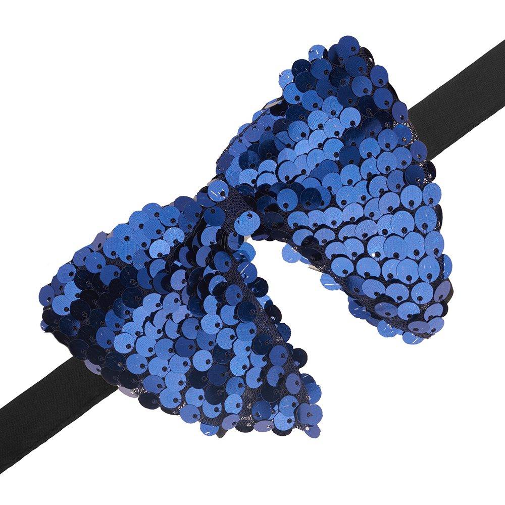 Blue Geometric Sequins Pre-Tied Bow Tie for Men