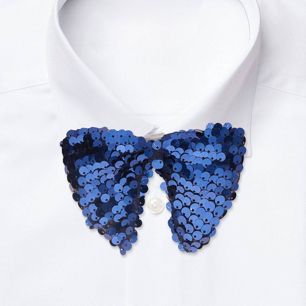 Blue Geometric Sequins Pre-Tied Bow Tie for Men