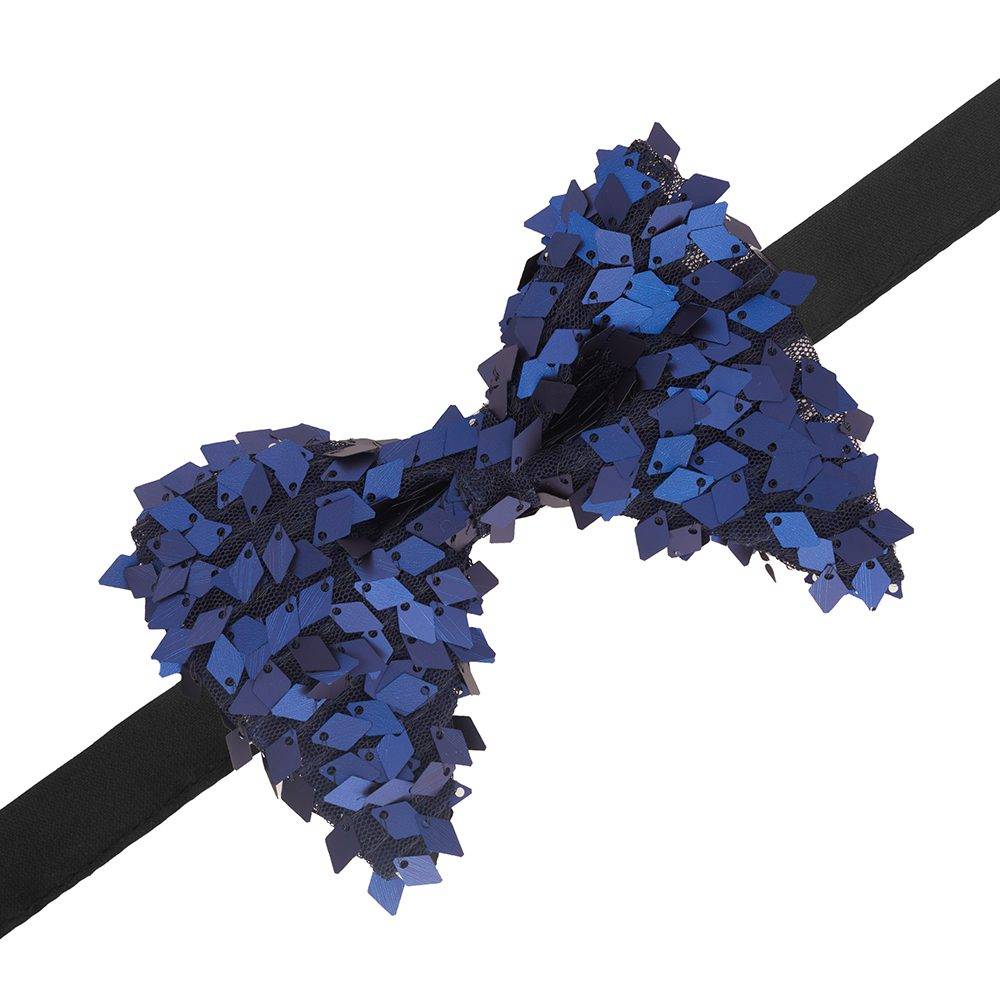 Blue Geometric Sequins Pre-Tied Bow Tie for Men