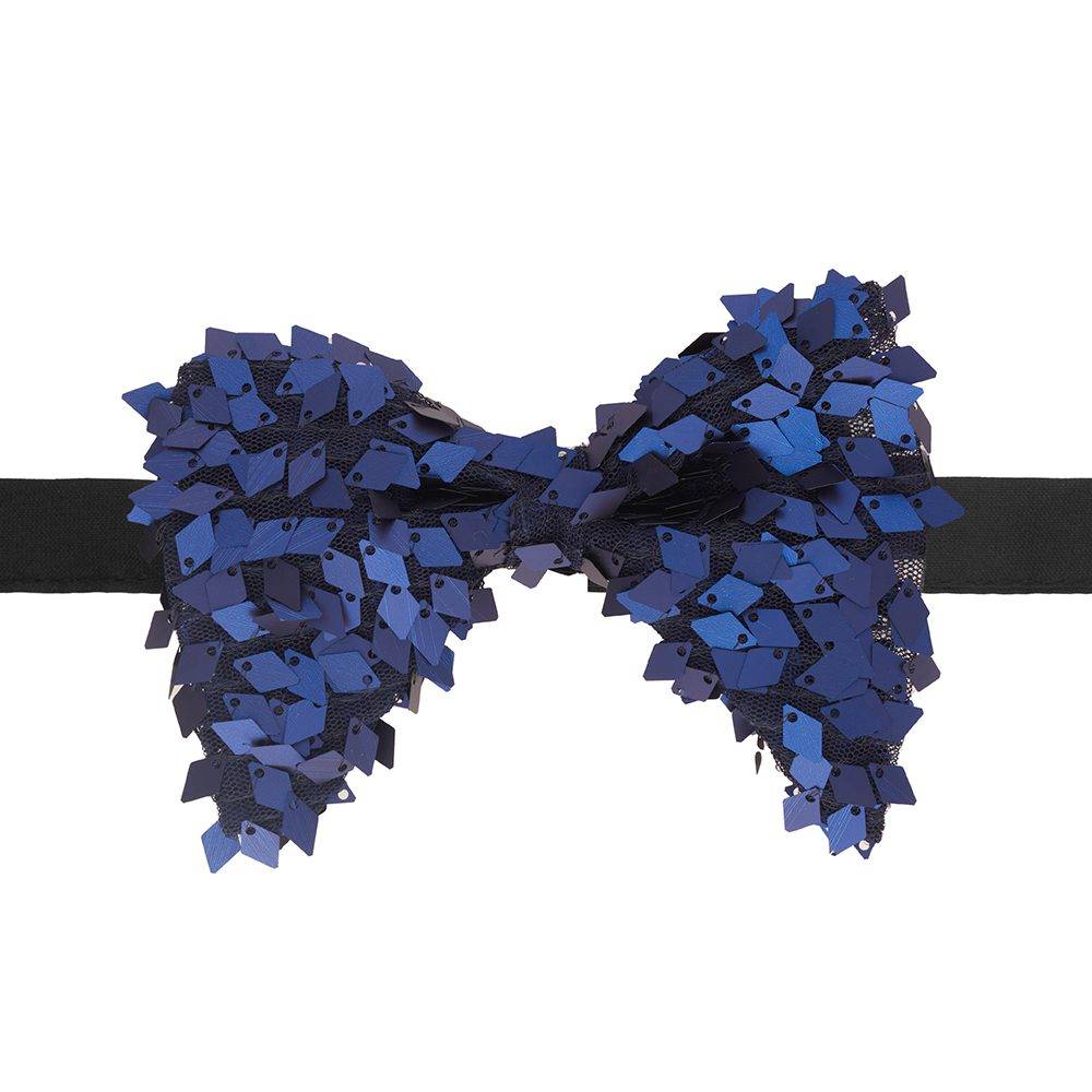 Blue Geometric Sequins Pre-Tied Bow Tie for Men