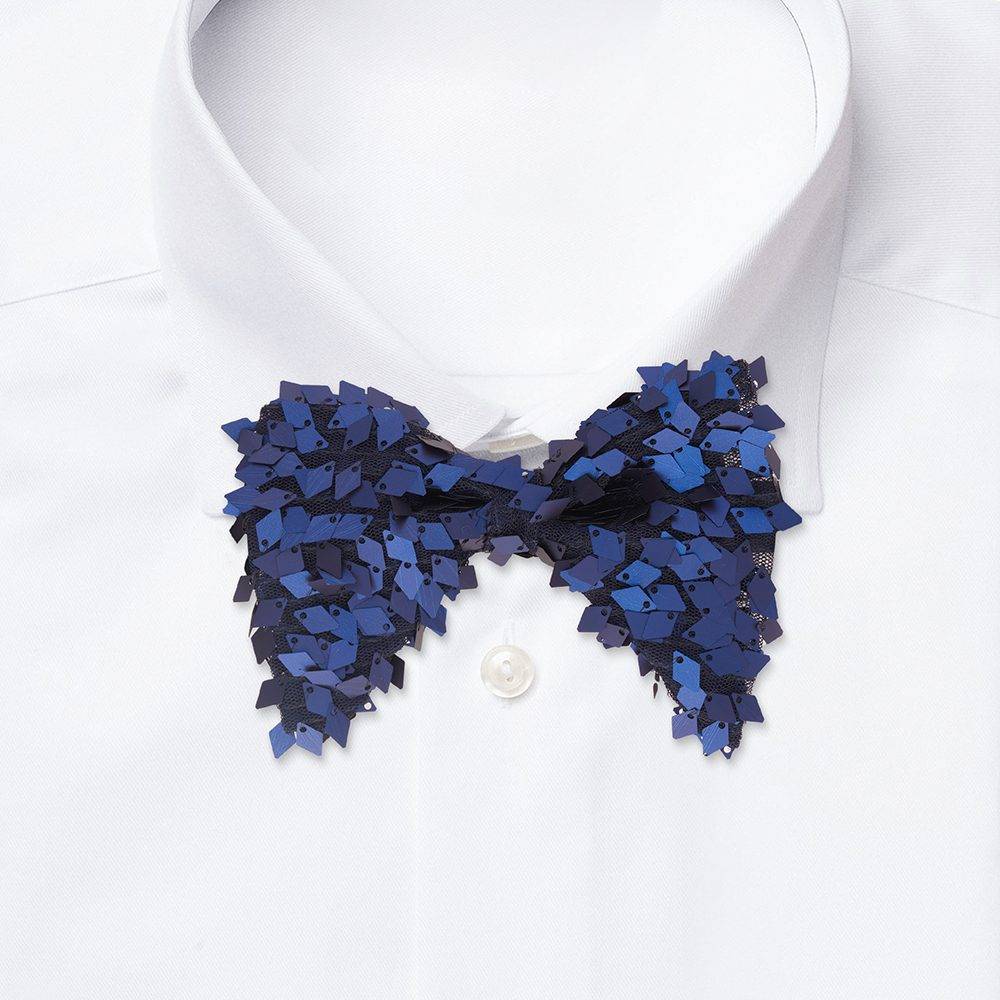 Blue Geometric Sequins Pre-Tied Bow Tie for Men
