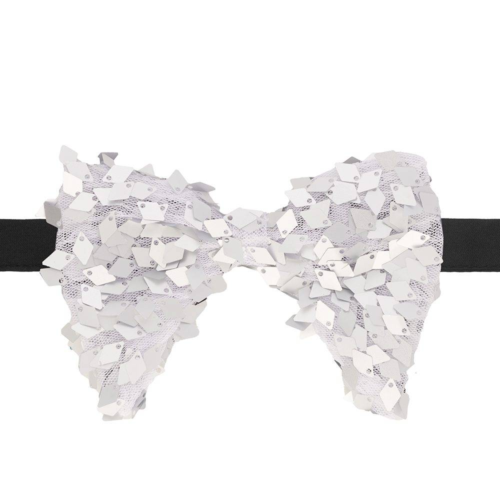 Silver Geometric Sequins Pre-Tied Bow Tie for Men