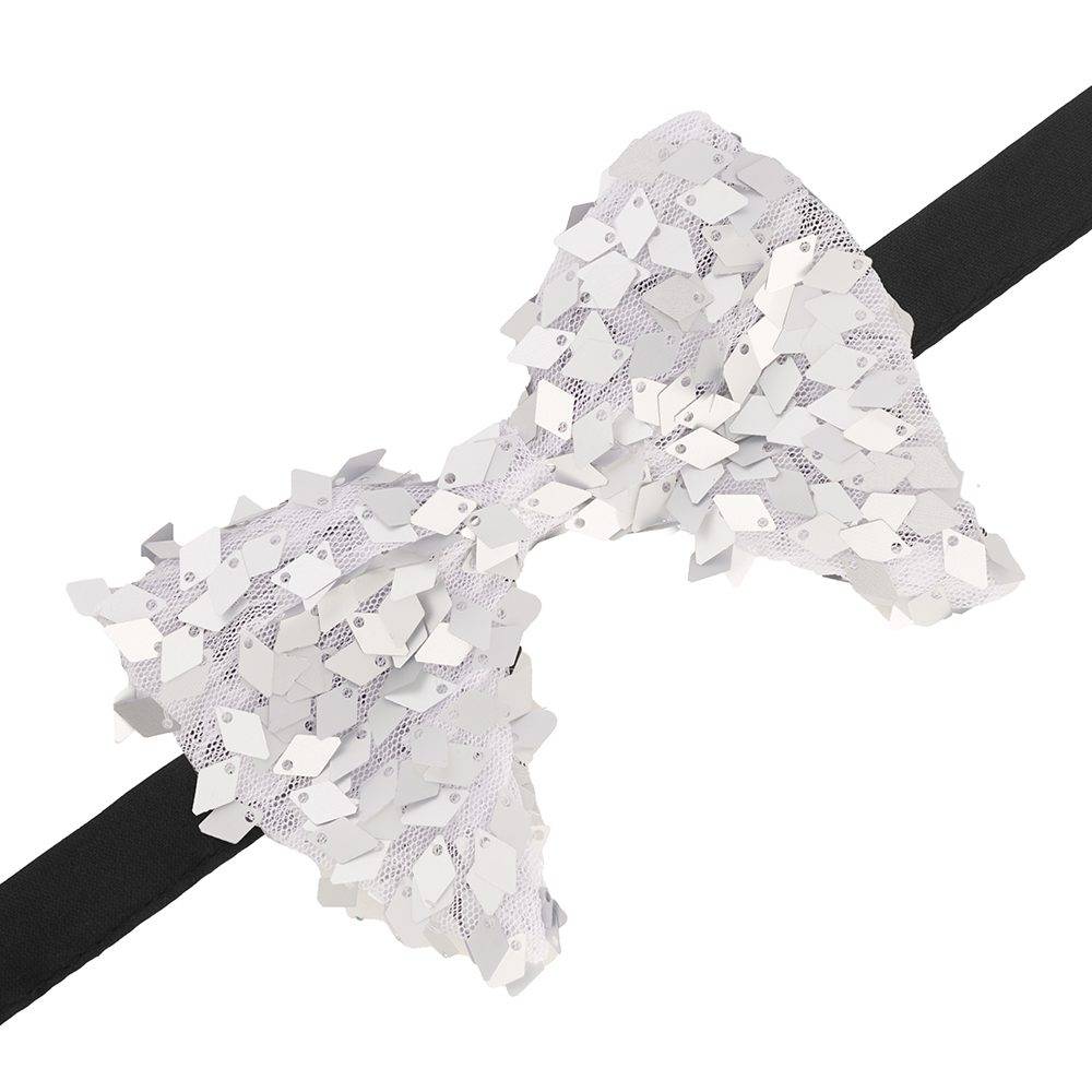 Silver Geometric Sequins Pre-Tied Bow Tie for Men