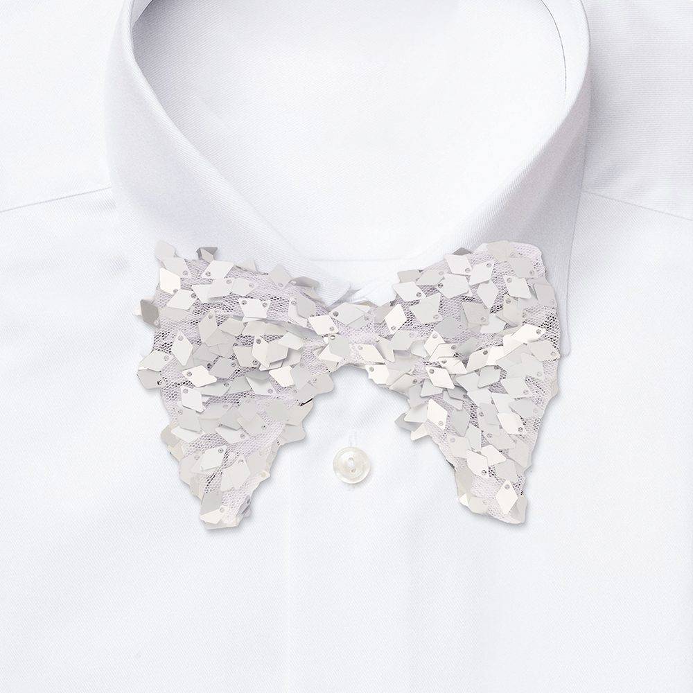 Silver Geometric Sequins Pre-Tied Bow Tie for Men