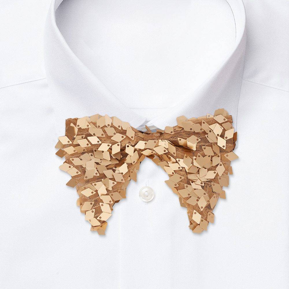 Gold Geometric Sequins Pre-Tied Bow Tie for Men