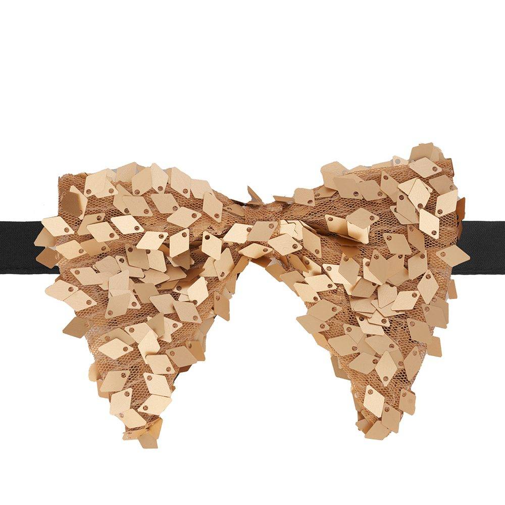 Gold Geometric Sequins Pre-Tied Bow Tie for Men