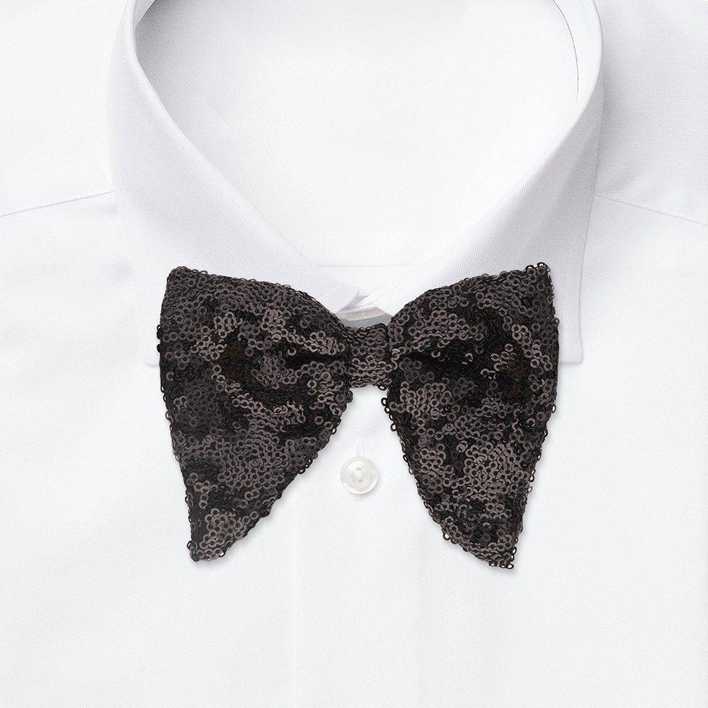 Black Geometric Sequins Pre-Tied Bow Tie for Men