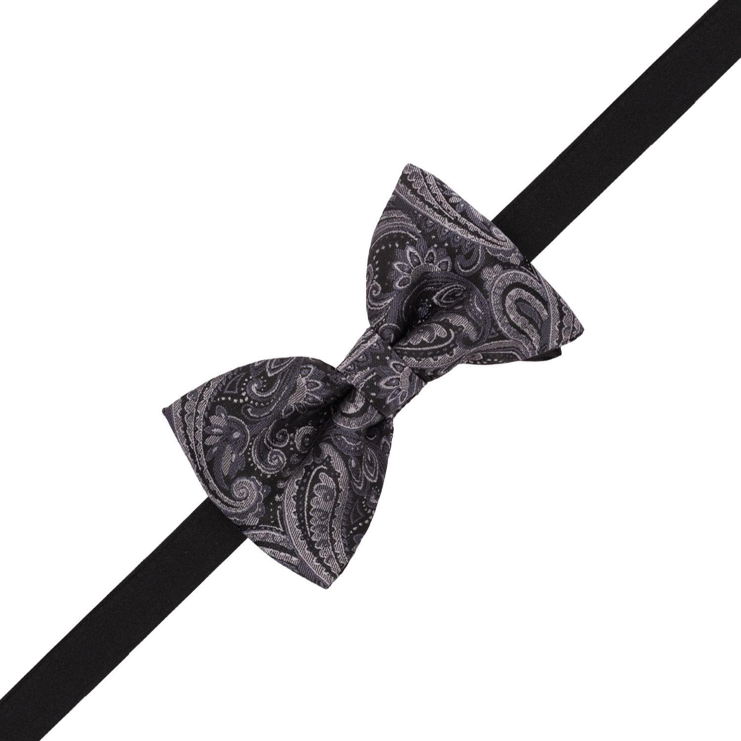 Grey Paisley Pre-Tied Bow Tie for Men