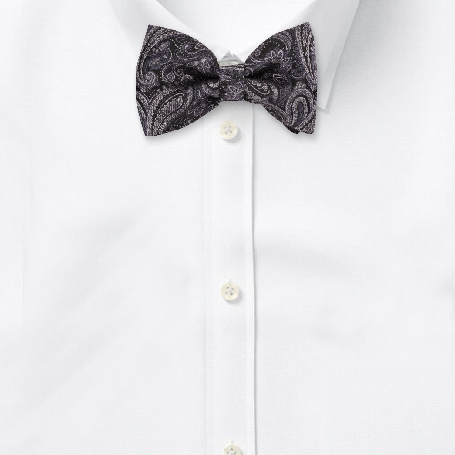 Grey Paisley Pre-Tied Bow Tie for Men