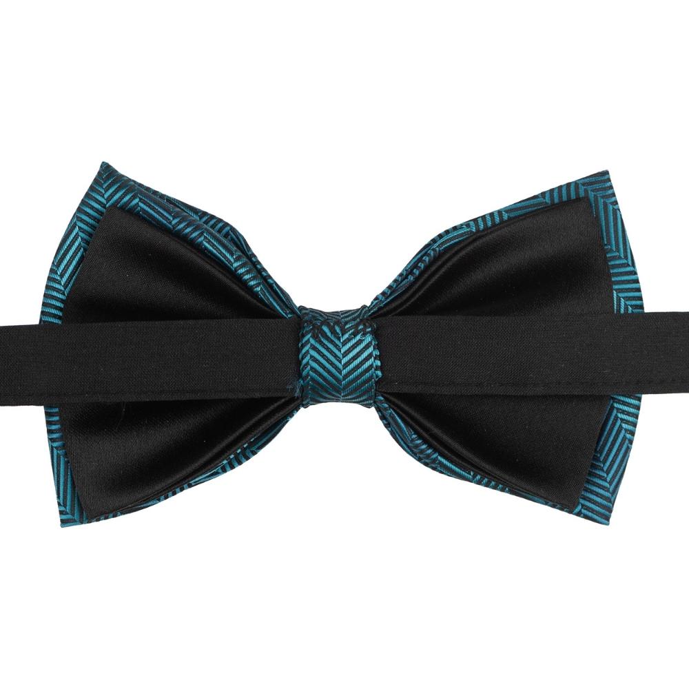Teal Blue Striped Pre-Tied Bow Tie for Men