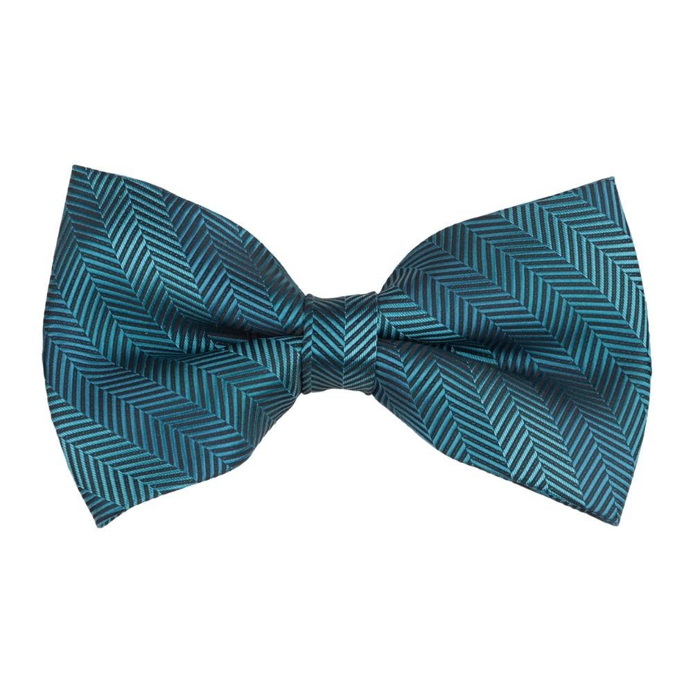 Teal Blue Striped Pre-Tied Bow Tie for Men