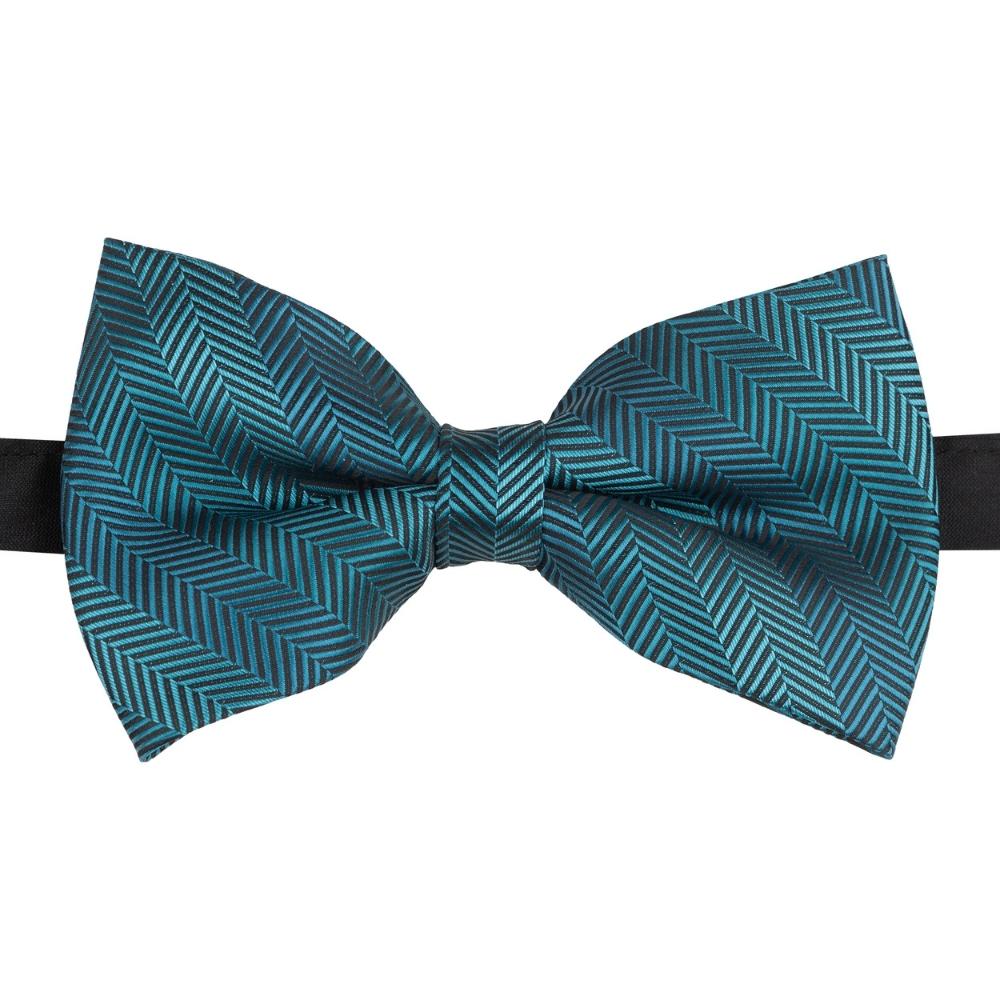 Teal Blue Striped Pre-Tied Bow Tie for Men