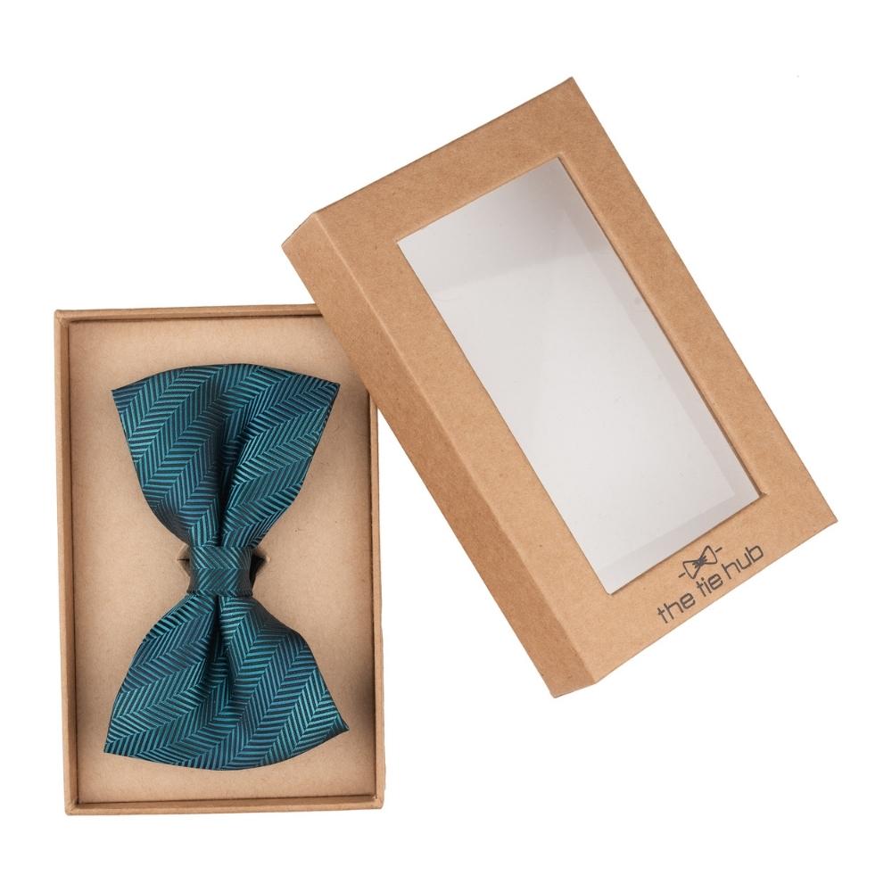 Teal Blue Striped Pre-Tied Bow Tie for Men