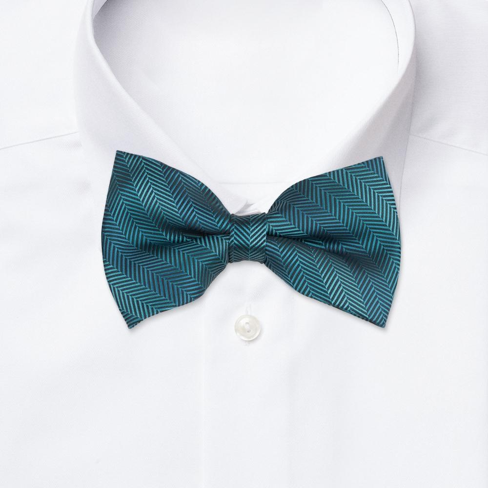 Teal Blue Striped Pre-Tied Bow Tie for Men