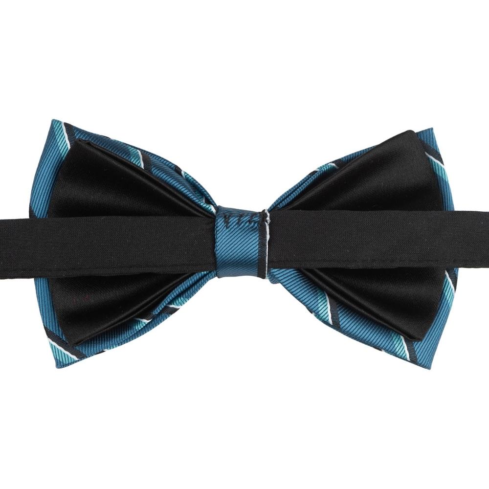 Teal Blue Striped Pre-Tied Bow Tie for Men