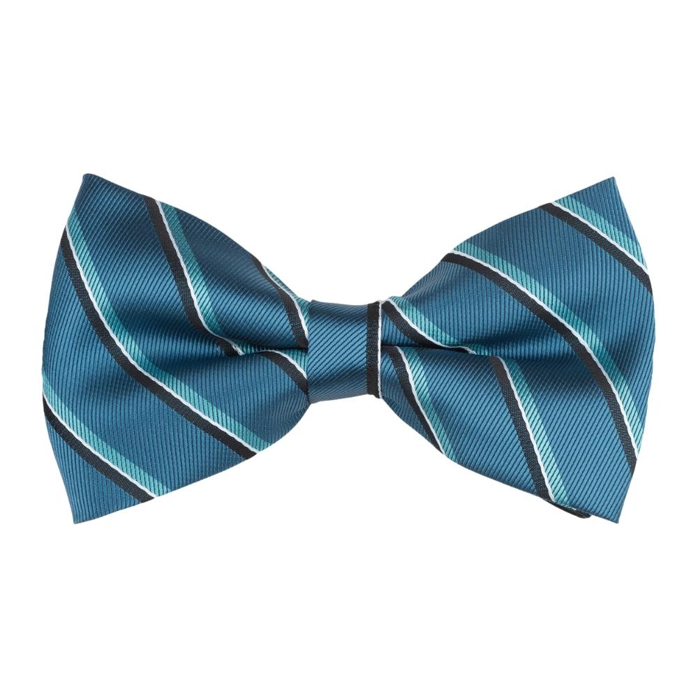 Teal Blue Striped Pre-Tied Bow Tie for Men