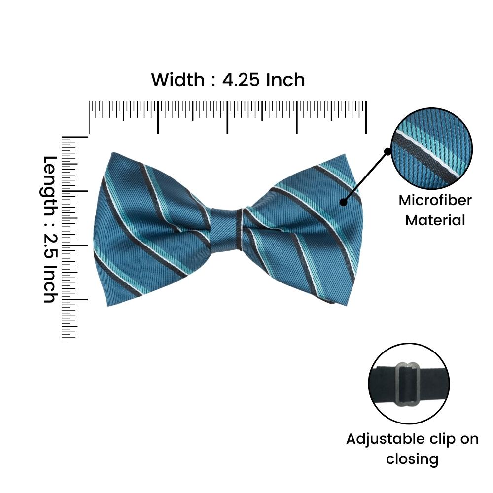 Teal Blue Striped Pre-Tied Bow Tie for Men