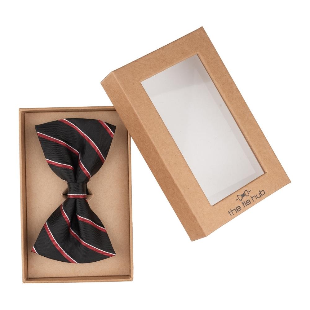 Black Striped Pre-Tied Bow Tie for Men