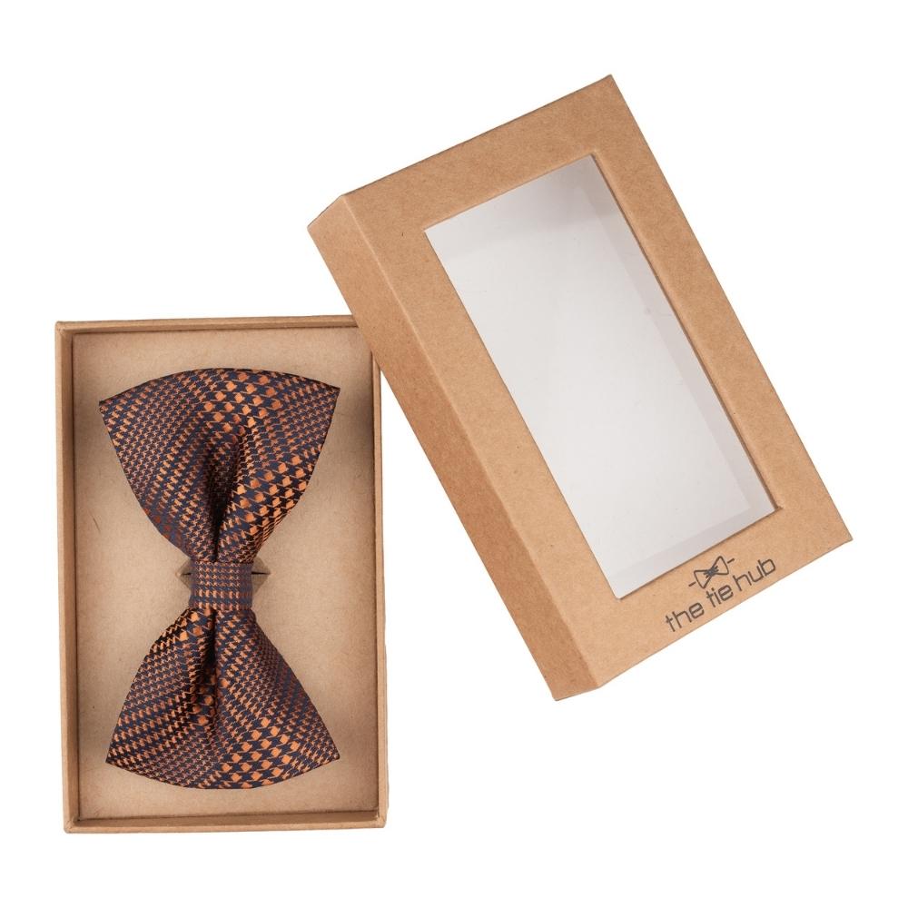 Orange Checkered Pre-Tied Bow Tie for Men