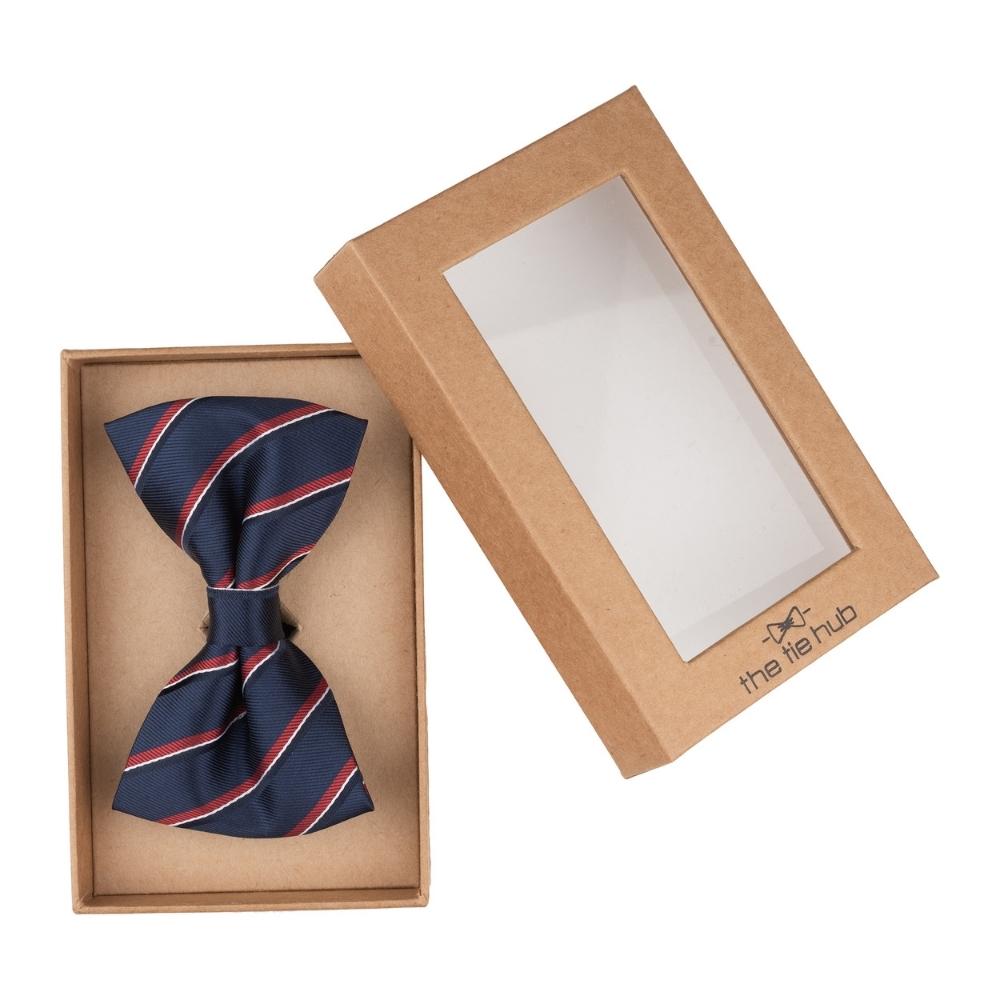 Navy Blue Striped Pre-Tied Bow Tie for Men