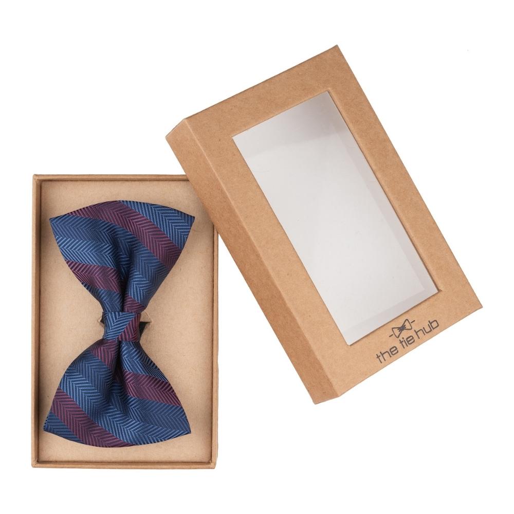 Blue Striped Pre-Tied Bow Tie for Men