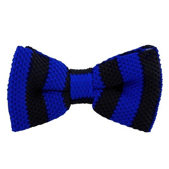 Blue Striped Knitted Pre-Tied Bow Tie for Men