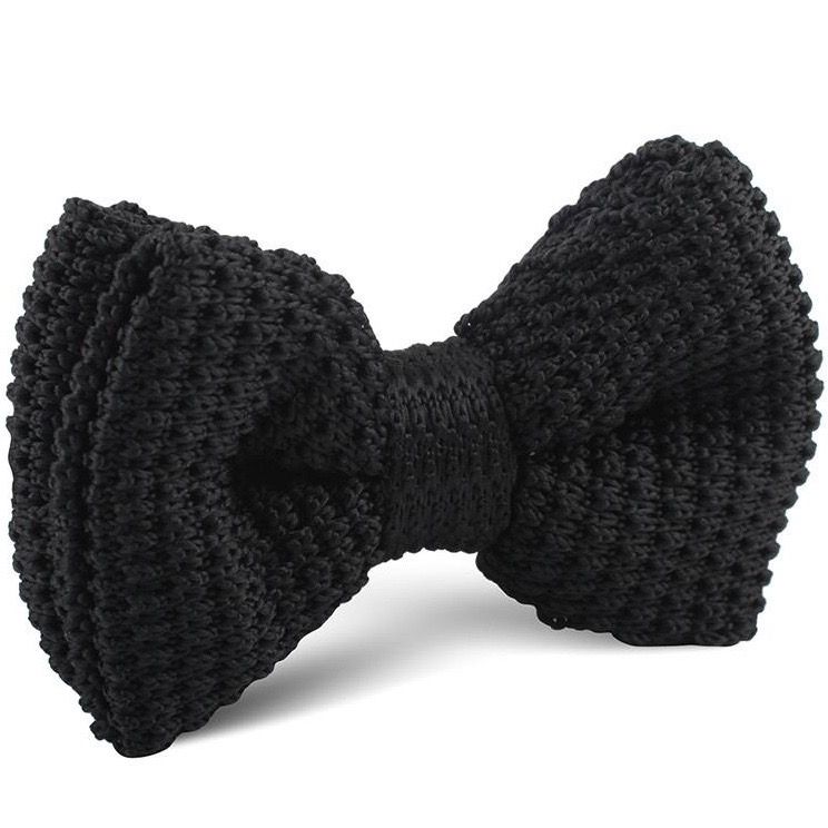 Black Knitted Pre-Tied Bow Tie for Men