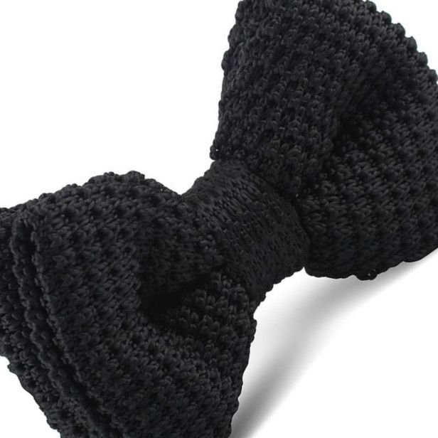 Black Knitted Pre-Tied Bow Tie for Men