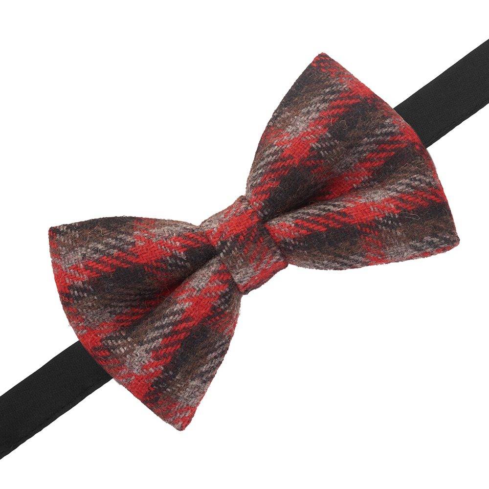 Red Checkered Wool Pre-Tied Bow Tie for Men