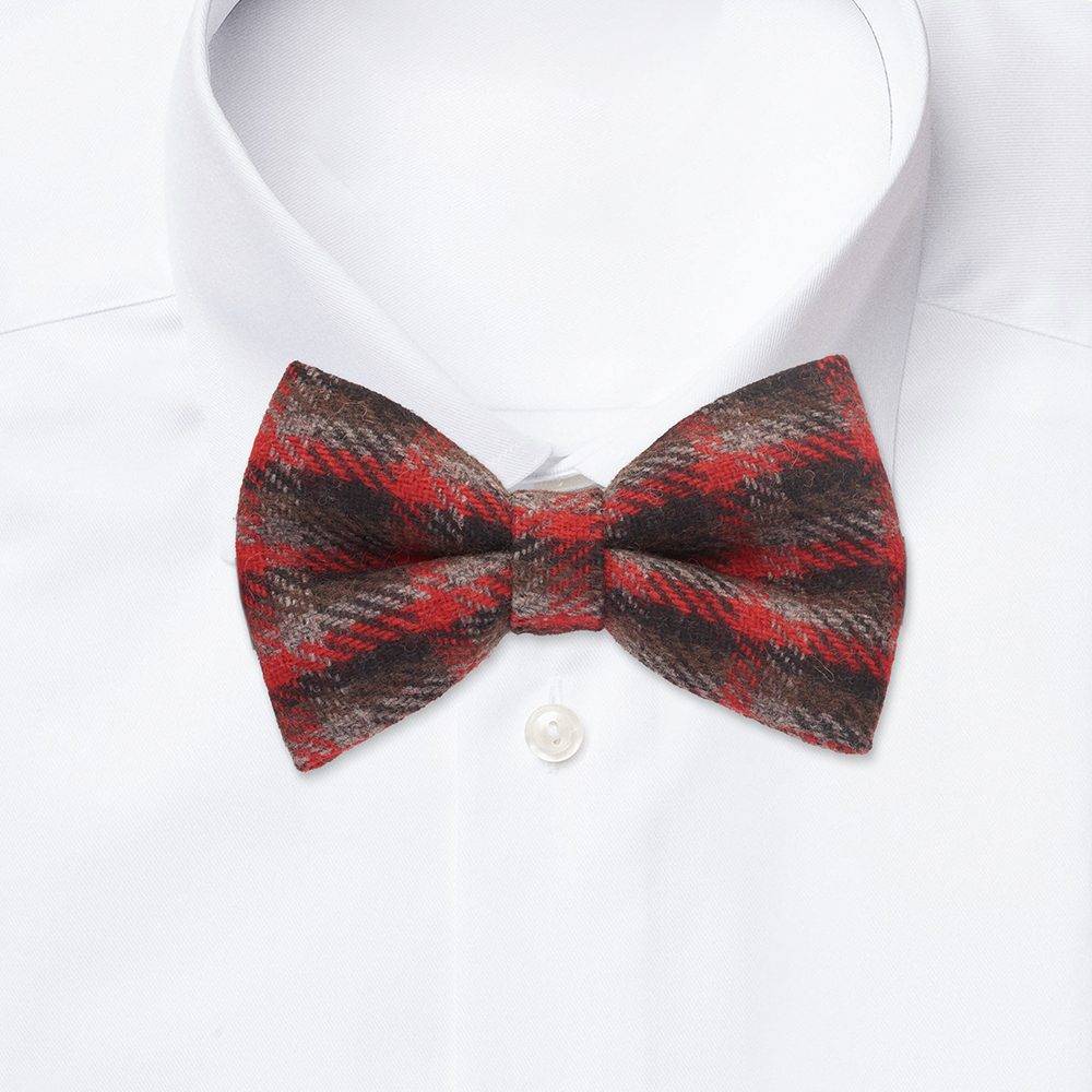 Red Checkered Wool Pre-Tied Bow Tie for Men