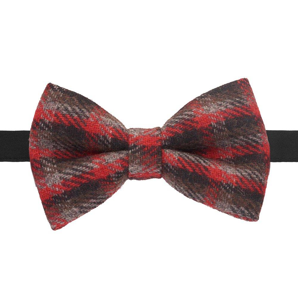Red Checkered Wool Pre-Tied Bow Tie for Men