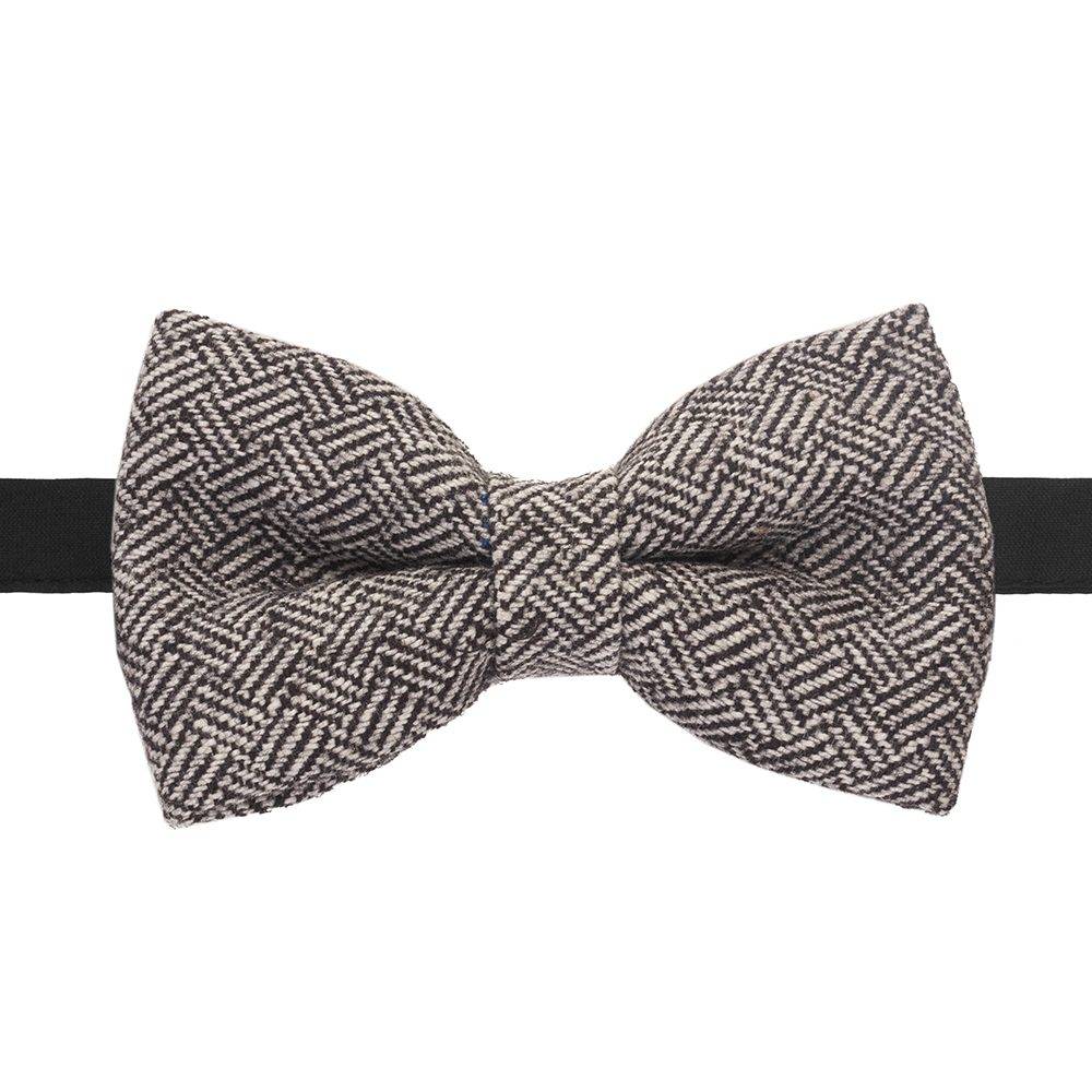 Black Geometric Wool Pre-Tied Bow Tie for Men