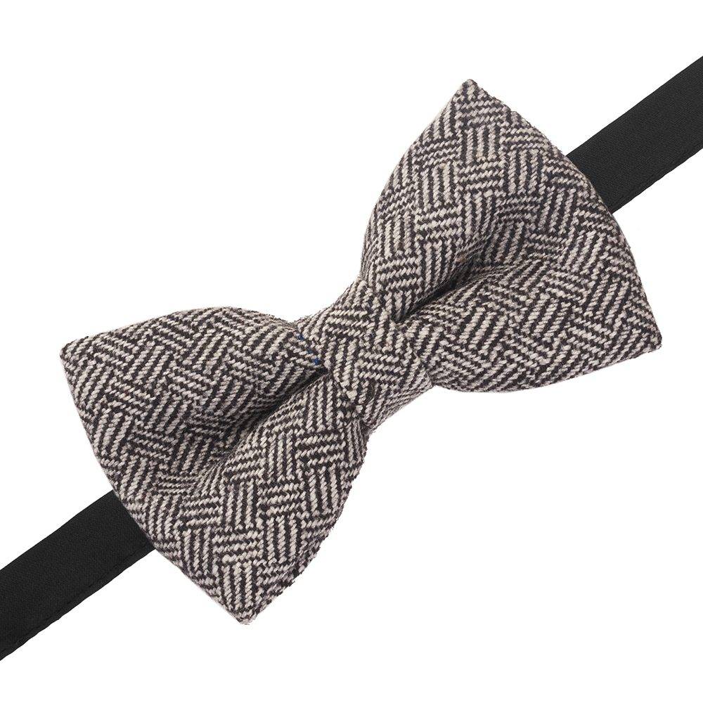 Black Geometric Wool Pre-Tied Bow Tie for Men