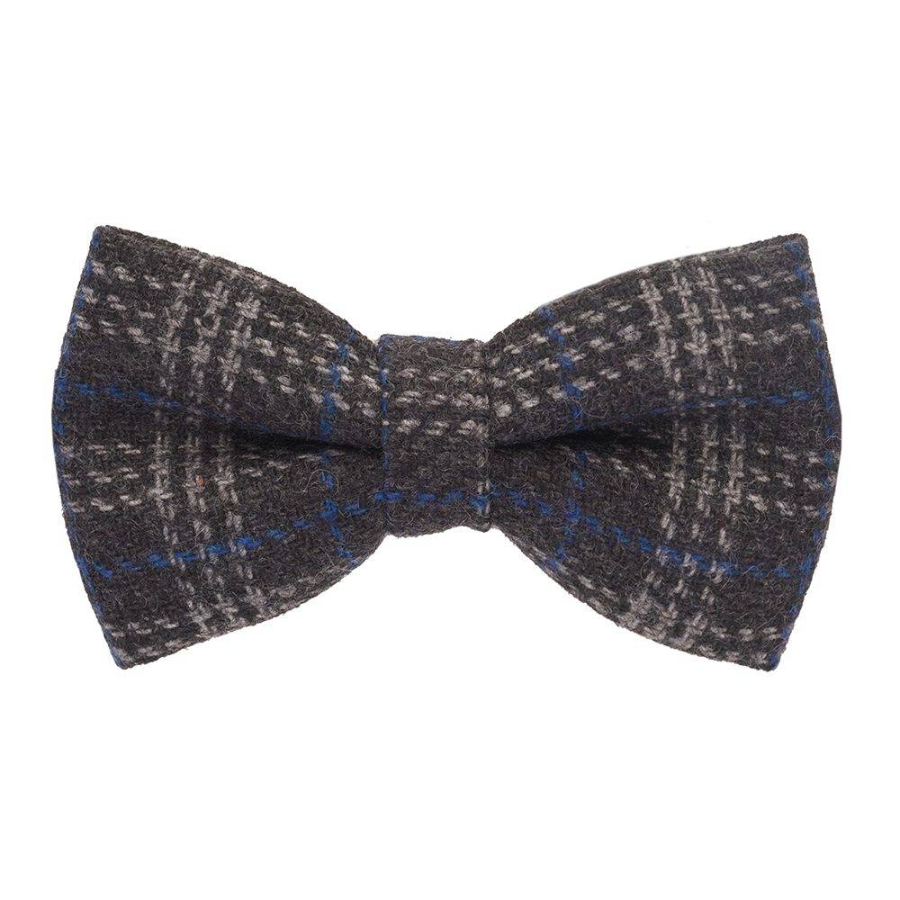 Grey Checkered Wool Pre-Tied Bow Tie for Men