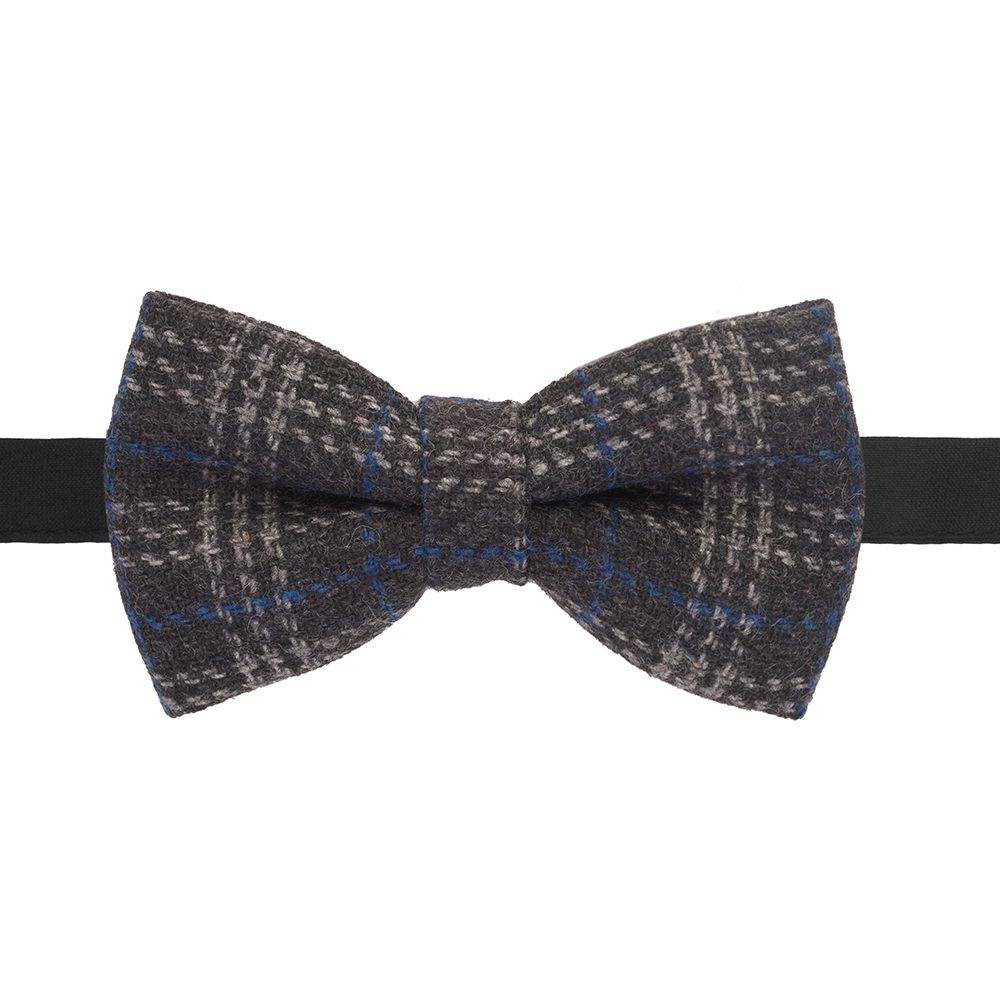 Grey Checkered Wool Pre-Tied Bow Tie for Men