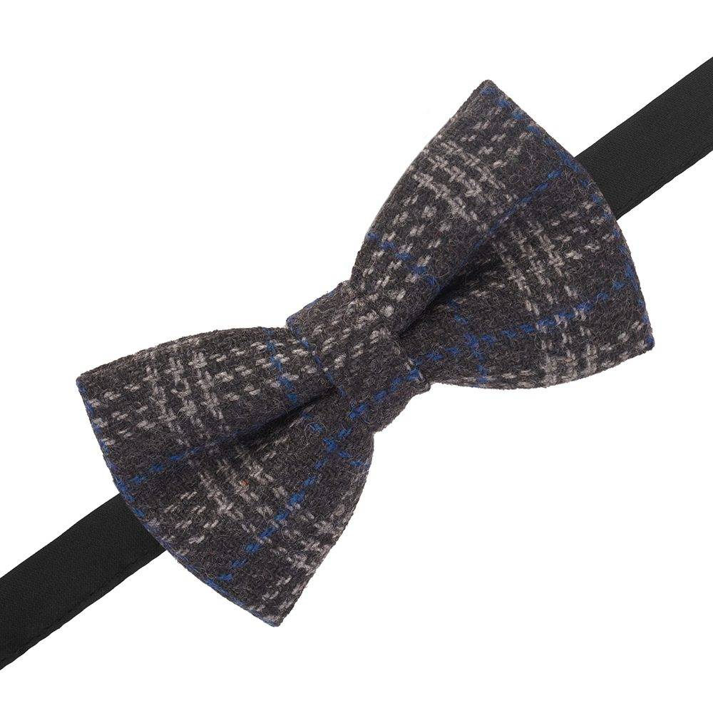 Grey Checkered Wool Pre-Tied Bow Tie for Men