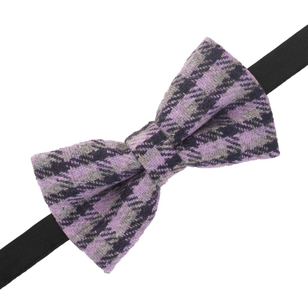 Purple Checkered Wool Pre-Tied Bow Tie for Men