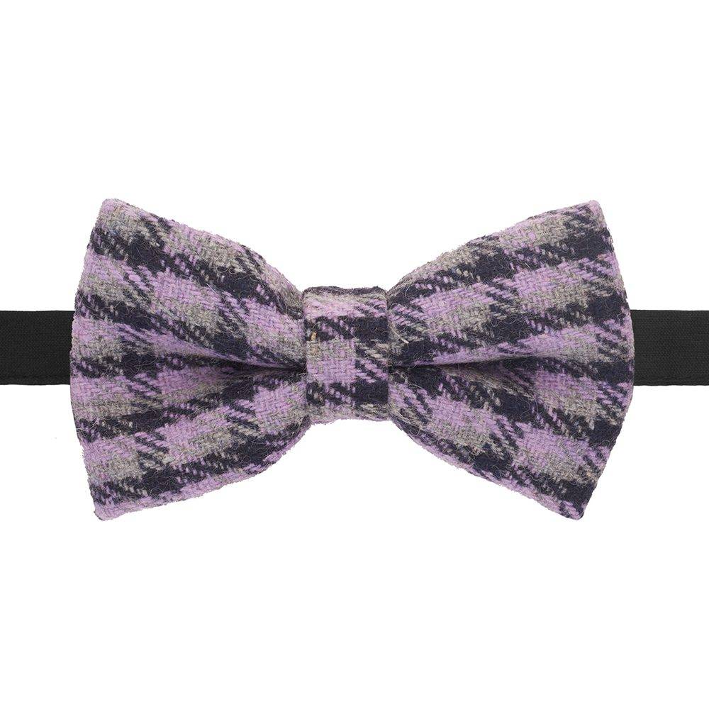 Purple Checkered Wool Pre-Tied Bow Tie for Men