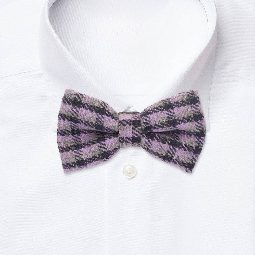 Purple Checkered Wool Pre-Tied Bow Tie for Men