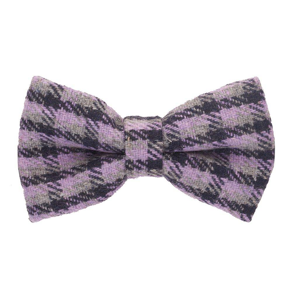Purple Checkered Wool Pre-Tied Bow Tie for Men