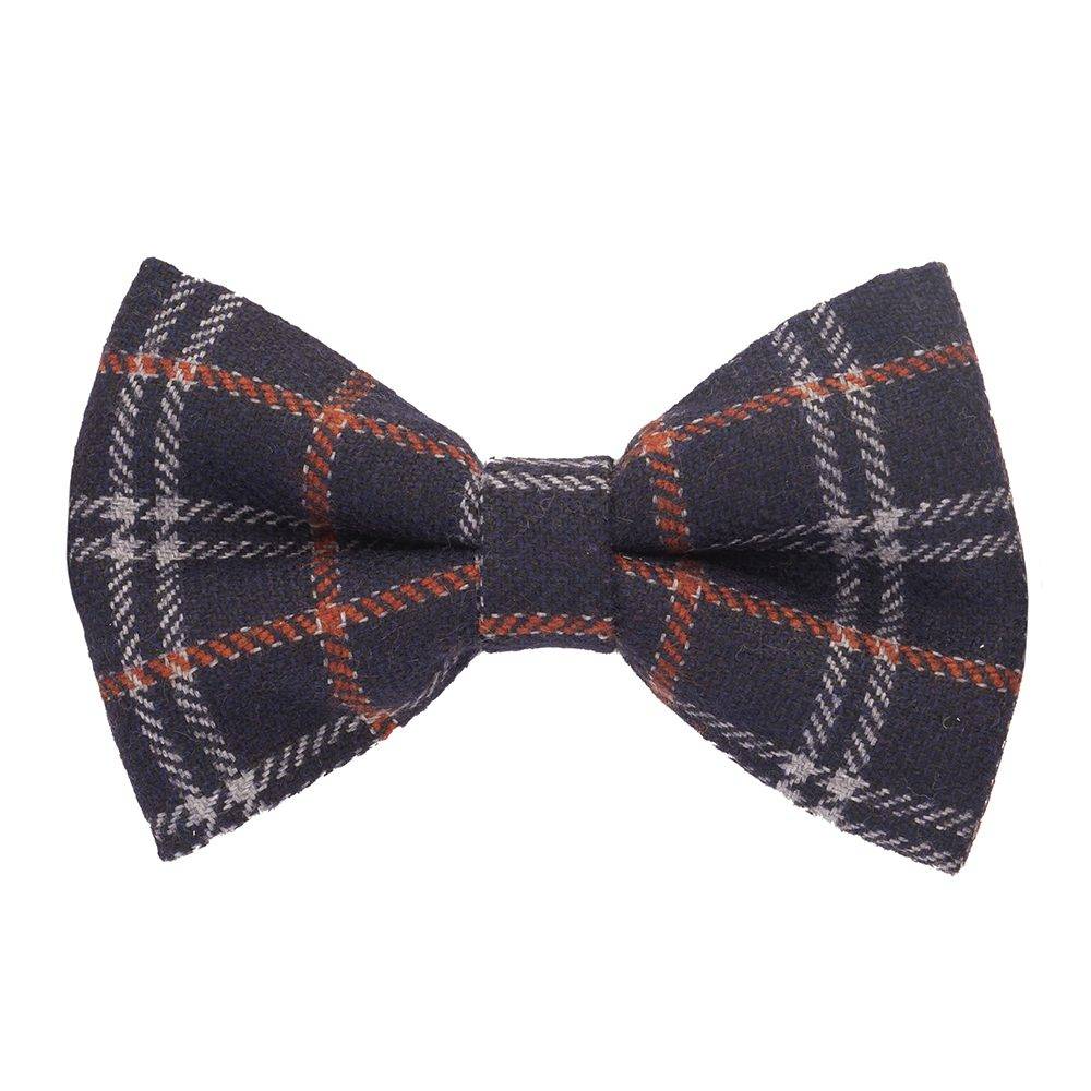 Navy Blue Checkered Wool Pre-Tied Bow Tie for Men
