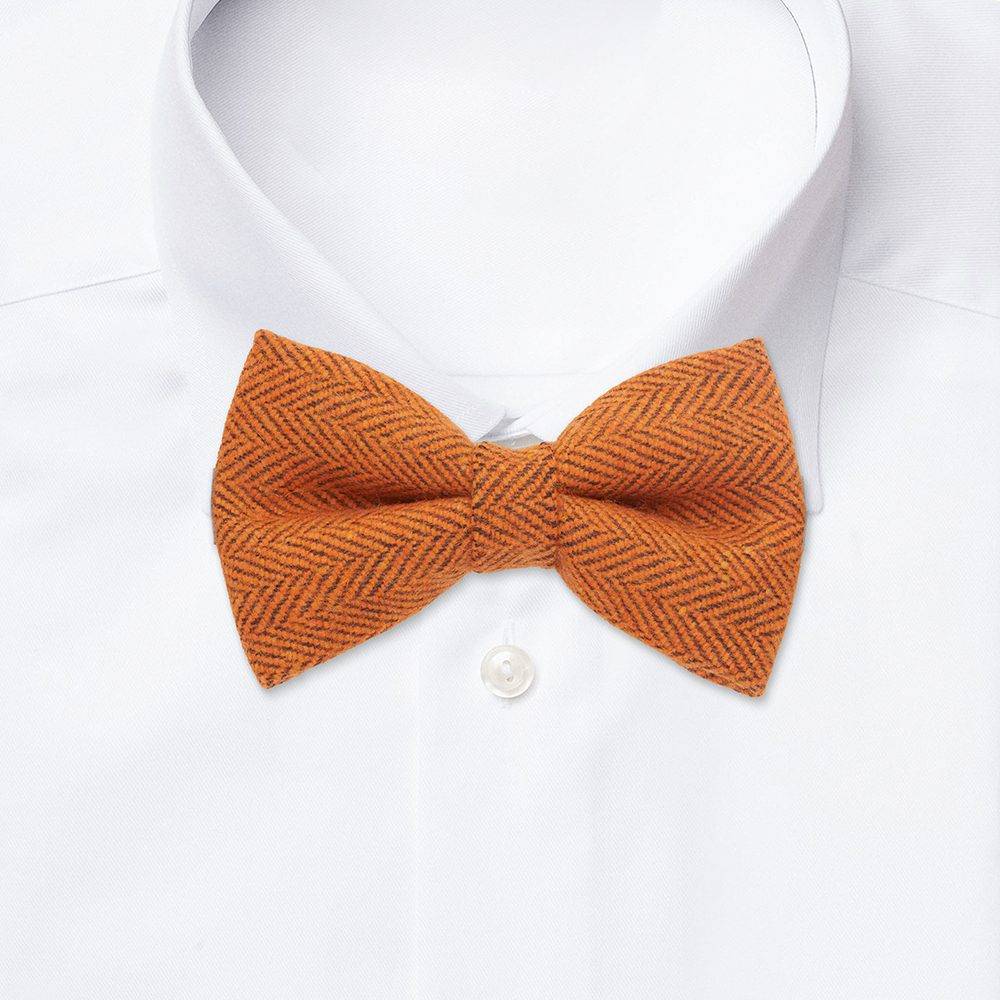 Orange Geometric Wool Pre-Tied Bow Tie for Men