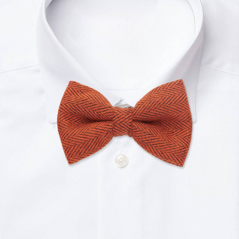 Orange Geometric Wool Pre-Tied Bow Tie for Men